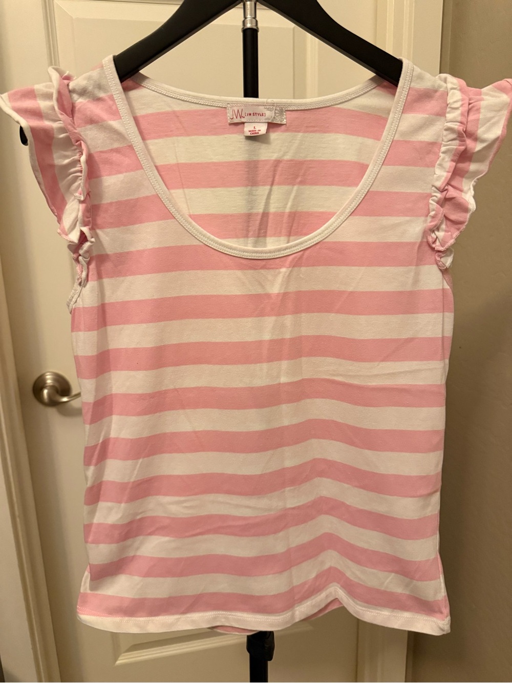 Pink & White Stripe Ruffle Sleeve Top